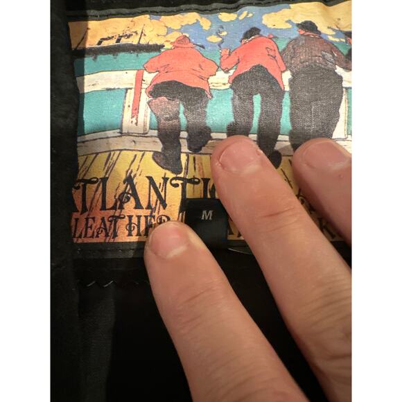 1990's Atlantic Beach Leather Coat Works Black Jacket w Jewel Rhinestones Medium - Picture 3 of 8